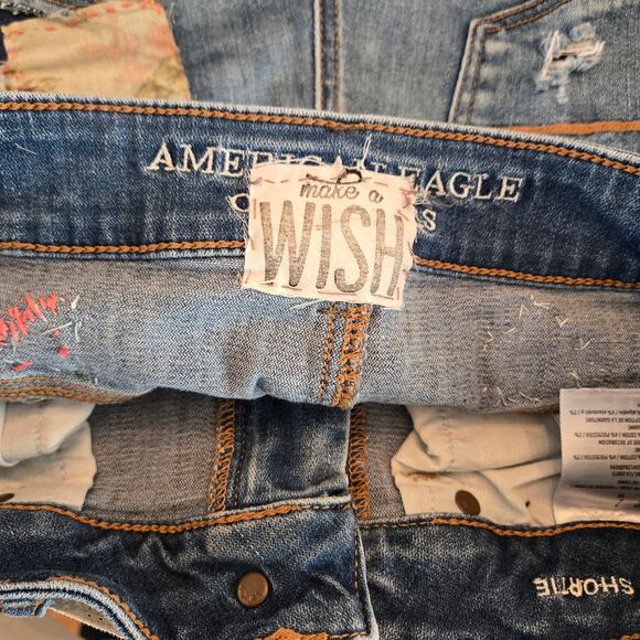 Upcycled Handmade Jean, Denim Cut-off Shorts‎ Embellished floral lace Size 6 AEO - Picture 6 of 8